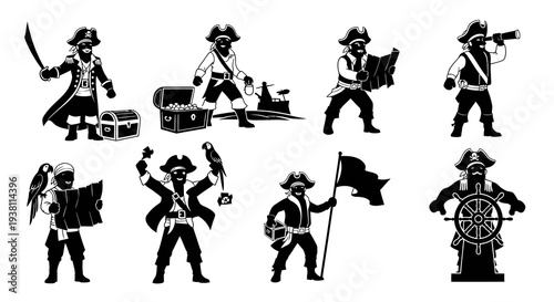 Black and White Pirate Icons - Vector Art