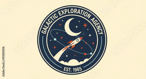 Galactic Exploration Agency Logo with Rocket and Moon.