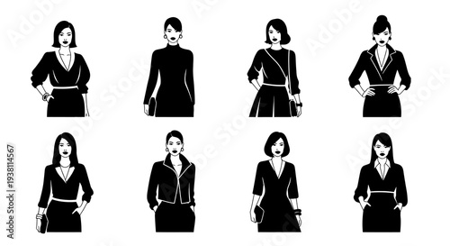 Black  White Female Fashion Business Women Vector Icons