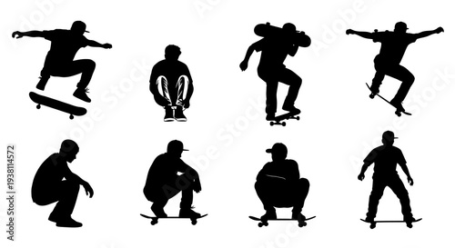 Skateboarder Silhouettes: Extreme Sports  Action