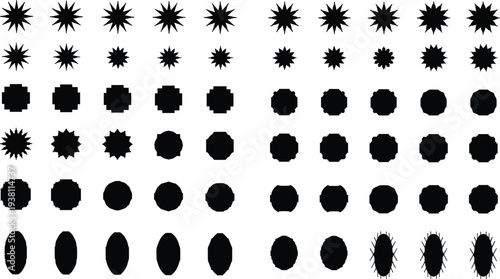 Starburst And Badge Silhouette Shape Collection, Sunburst, Seal And Abstract Emblem Icons Set, vector illustration