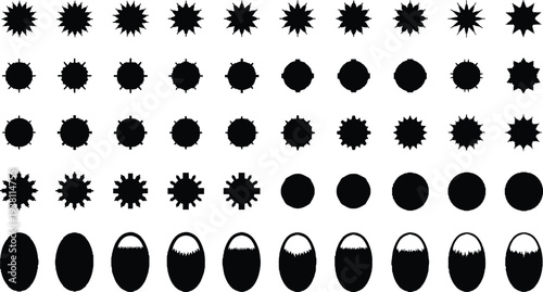 Starburst And Badge Silhouette Shapes Set, Sunburst, Seal And Abstract Emblem Collection, vector illustration