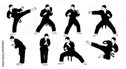 Black and White Karate Poses Vector Art