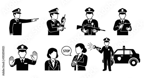 Police Officer Icons: Law Enforcement, Security, Justice, Glyph Art