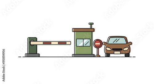 Roadside inspection checkpoint with barrier and car waiting  