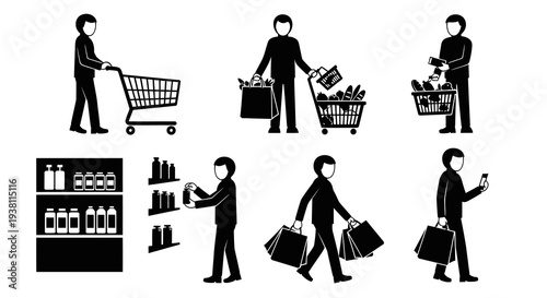 Black and White Icons of Shopping and Groceries
