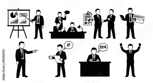 Business People Icons: Presentation, Meeting, Success, Office - Vector Art