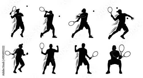 Black  White Silhouette Tennis Player Silhouettes in Action