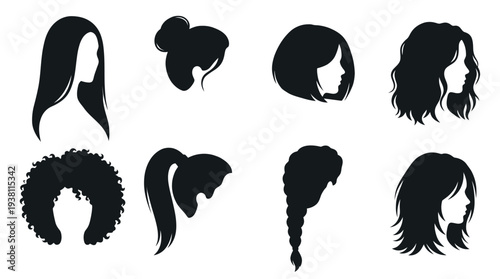Black Silhouette Hairstyles Vector Icons - Beauty  Fashion
