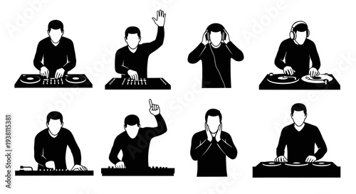 Black and White DJ Icon Set, Music, Technology, Entertainment