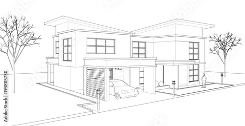 modern modular house 3d illustration	
