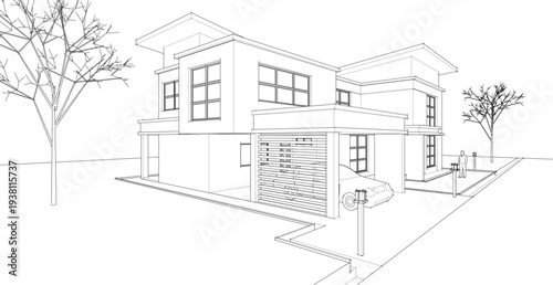 modern modular house 3d illustration	
