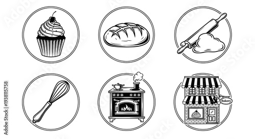 Baking Icons Set Black and White Line Art