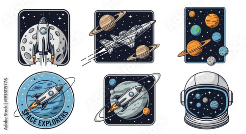Collection of Retro Space Exploration Illustrations.