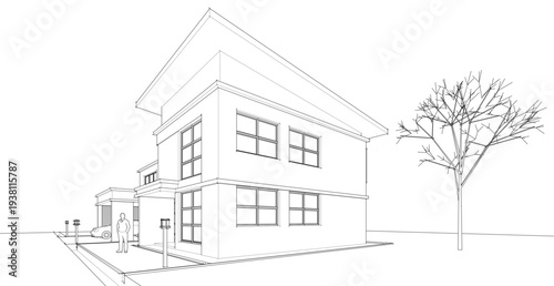 modern modular house 3d illustration	
