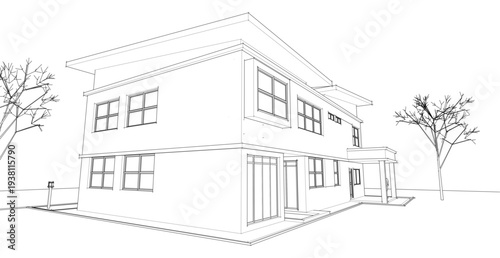 modern modular house 3d illustration	
