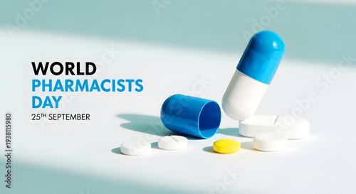 World pharmacists day celebration with medicine capsule and pills