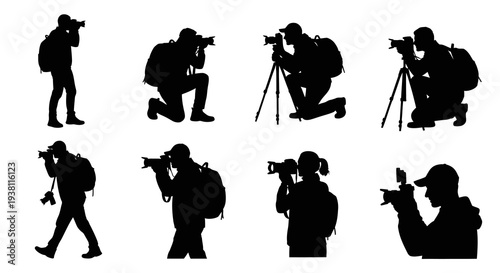 Photographer Silhouettes Set, Capturing Moments with Cameras