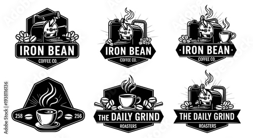Coffee Roaster Logos: Vintage Iron Bean  Daily Grind Designs