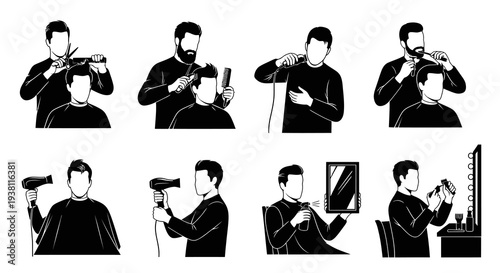 Barbershop Illustrations: Haircut, Shave, Styling, Tools