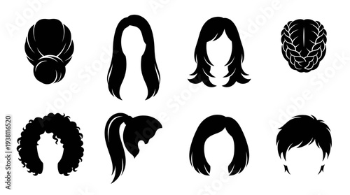 Black  White Hairstyles Icons Set - Vector Art