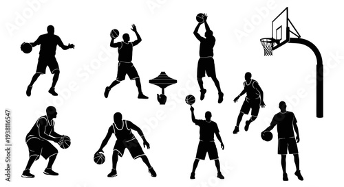 Black  White Basketball Player Silhouettes Vector Art
