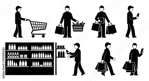 Black and White Icons of Shopping and Groceries
