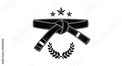 Black Belt Martial Arts Icon with Stars and Laurel Wreath Line Art