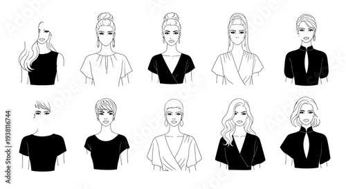 Diverse Women Fashion Vector - Black and White Line Art