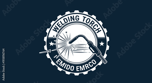 Welding Torch Emblem Logo Black White Line Art Industry Vector
