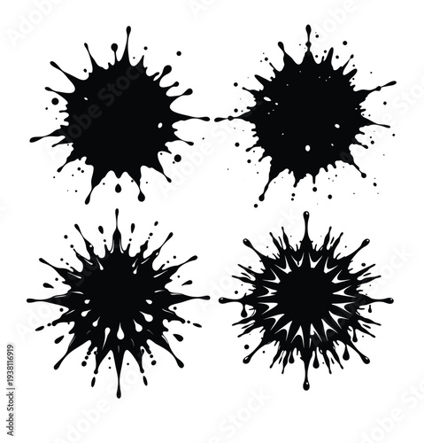 Abstract Black Paint Brush Strokes Stop Motion Animation,Animated grunge black ink brush strokes on white.Black ink spots set on white background. Ink illustration.