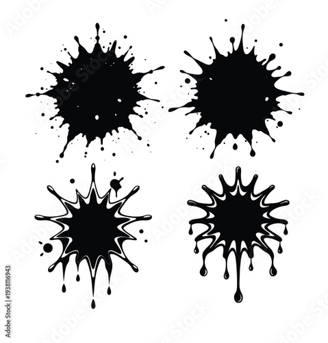 Abstract Black Paint Brush Strokes Stop Motion Animation,Animated grunge black ink brush strokes on white.Black ink spots set on white background. Ink illustration.