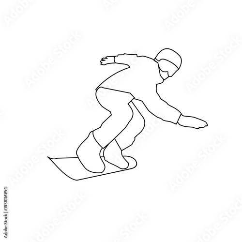 Outline illustration of a snowboarder carving down a slope, representing winter sports and active recreation.