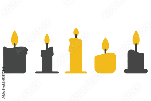 Burning candle icon collection glowing flame decorative wax light illustration
