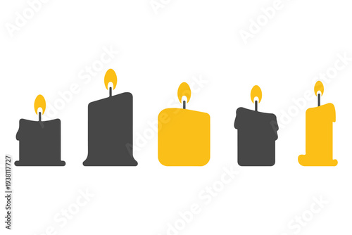 Burning candle icon collection glowing flame decorative wax light illustration
