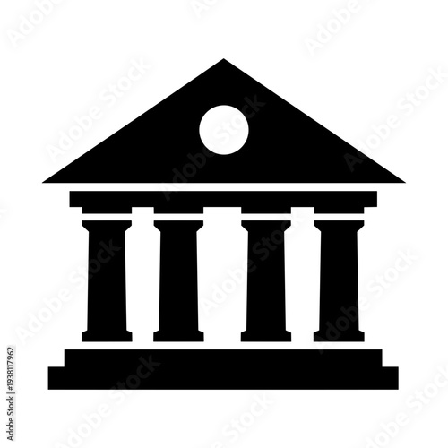 Classic architectural building icon with columns, depicting a bank, courthouse, museum, or government institution, symbolizing finance, law, or education.