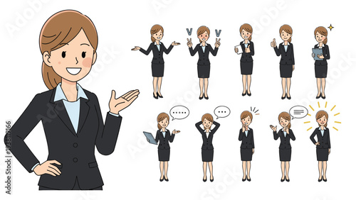 Comprehensive collage displays a professional businesswoman in various poses and emotional states to represent workplace experiences.