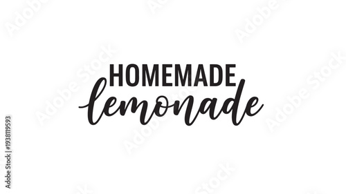 Homemade lemonade lettering with bold and script fonts on a white background, perfect for summer refreshment themes.