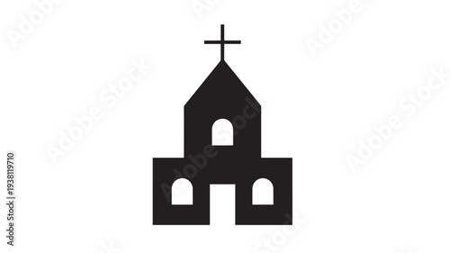 Church building icon with a cross on top and arched windows, representing religious architecture and places of worship.