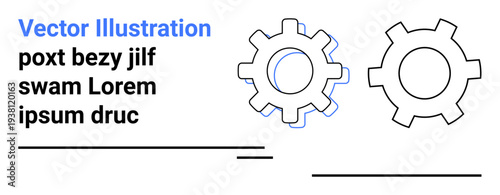Two minimal gear outlines in a schematic design. Ideal for engineering, teamwork, workflow, innovation, automation, productivity, or a simple landing page