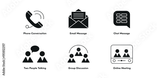 Communication icons phone email chat people meeting, vector symbols set for business and contact information