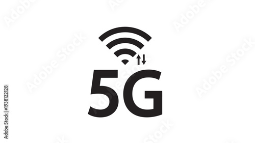 5G icon with Wi-Fi signal waves and upload download arrows, representing next generation mobile network connectivity.