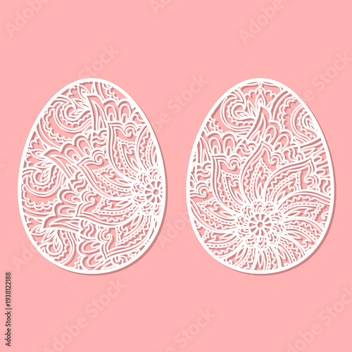 A set of Easter eggs. Laser-cut templates for paper, wood, cardboard, etc. Suitable for designing greeting cards, interior decorations, stickers, etc. Vector