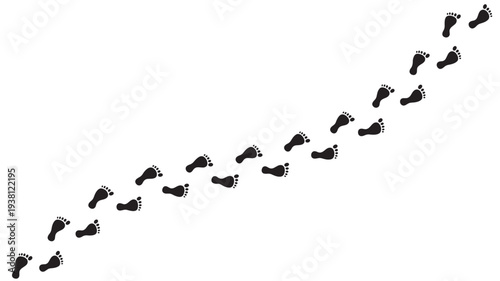 Footprints black simple icons left on a white background representing steps and journey featuring foot, walking, path with trail and mark elements