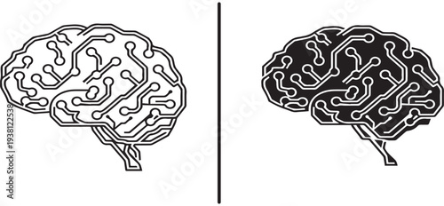 A detailed illustration of a human brain with contrasting black and white hemispheres