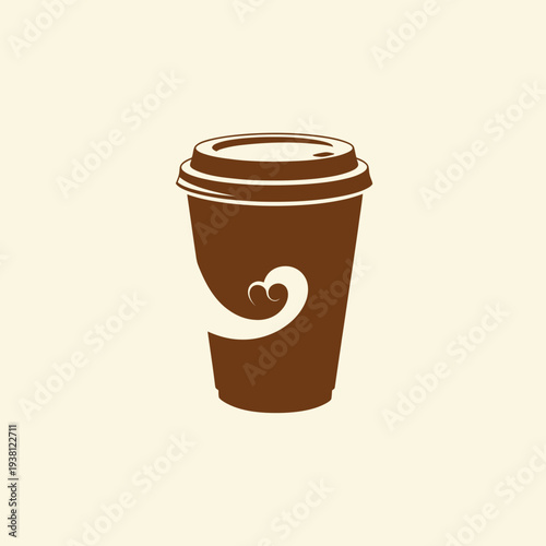 Brown Coffee Cup with White Design.