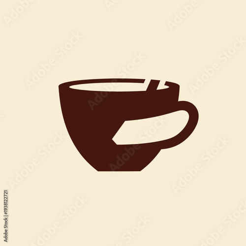 Brown Coffee Cup with Tea Bag.