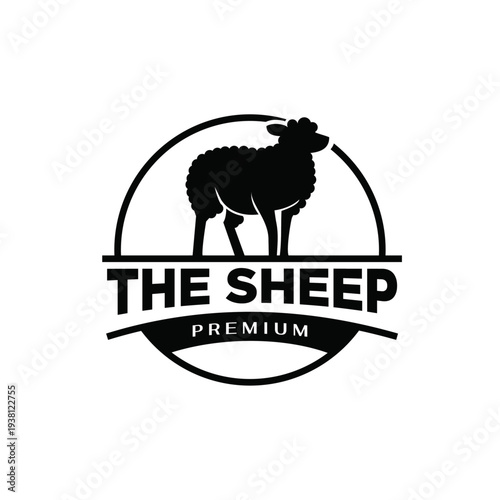 Sheep Silhouette Logo Emblem Design with Premium Text