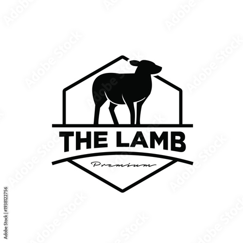 Black Lamb Silhouette Logo Emblem Design for Premium Meat or Farm Brand
