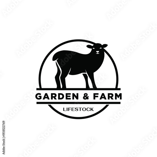 Black Silhouette Sheep Livestock Farm Garden Logo Design Emblem